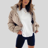 Women's Cropped Puffer Winter Jacket with Ribbed Cuffs