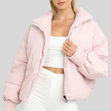 Women's Cropped Puffer Winter Jacket with Ribbed Cuffs