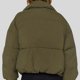 Women's Cropped Puffer Winter Jacket with Ribbed Cuffs