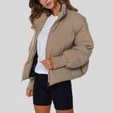 Women's Cropped Puffer Winter Jacket with Ribbed Cuffs