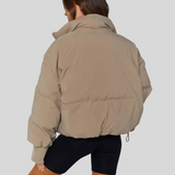 Women's Cropped Puffer Winter Jacket with Ribbed Cuffs
