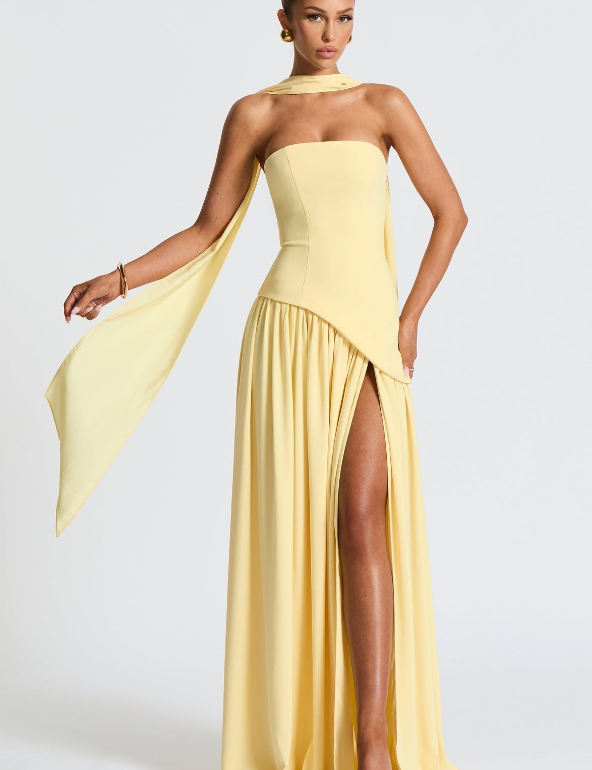 Women's Strapless Fitted Long Dress Side Slit Sleek Elegant Formal Wedding Guest Evening Party Gown – Ivory White