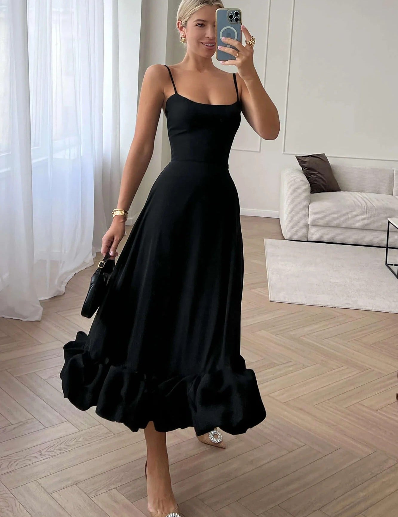 Women's Sleeveless Midi Wedding Guest, Party, Formal Dress Fluid Silhouette Waist-Defining Lightweight Versatile – Heather