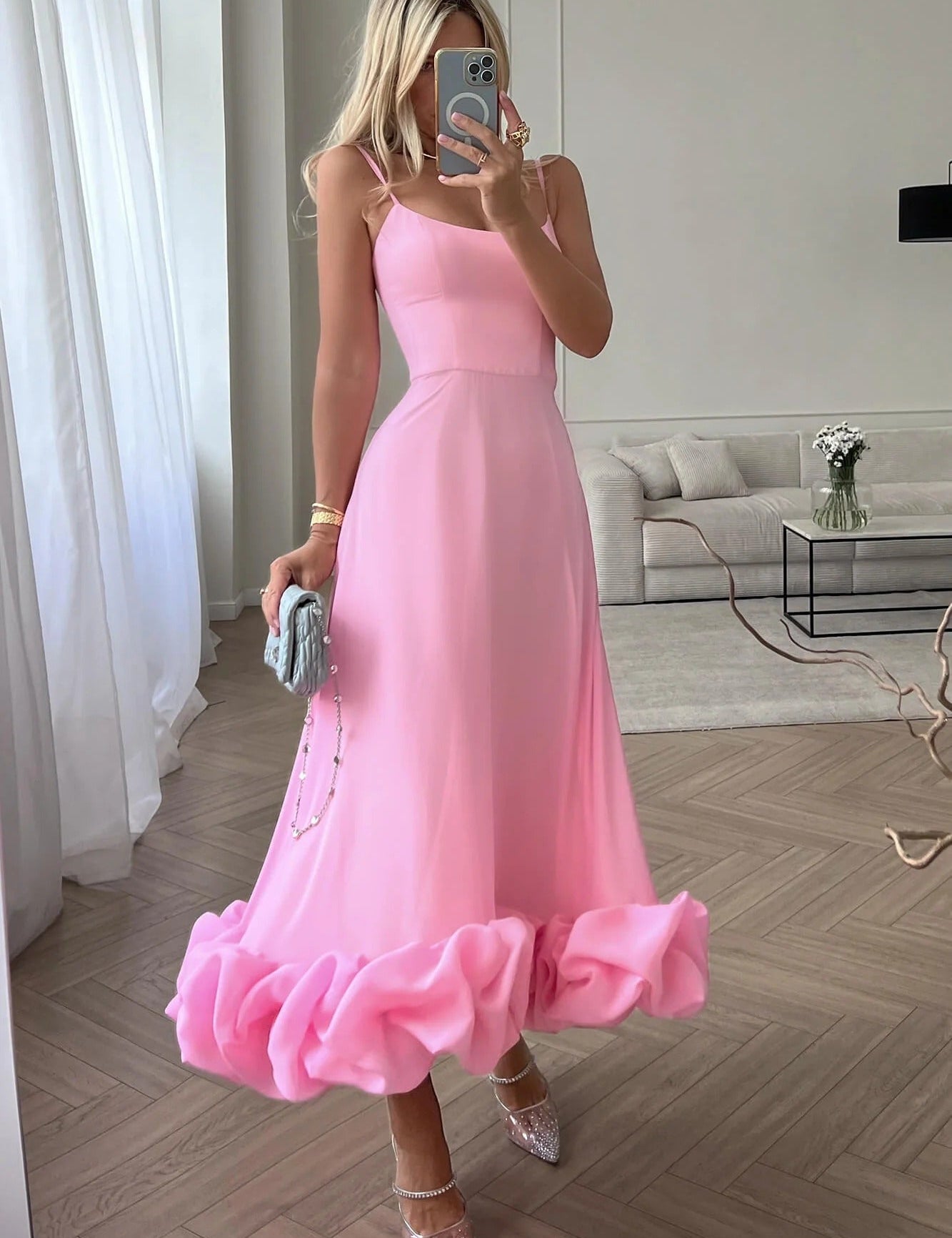 Women's Sleeveless Midi Wedding Guest, Party, Formal Dress Fluid Silhouette Waist-Defining Lightweight Versatile – Heather