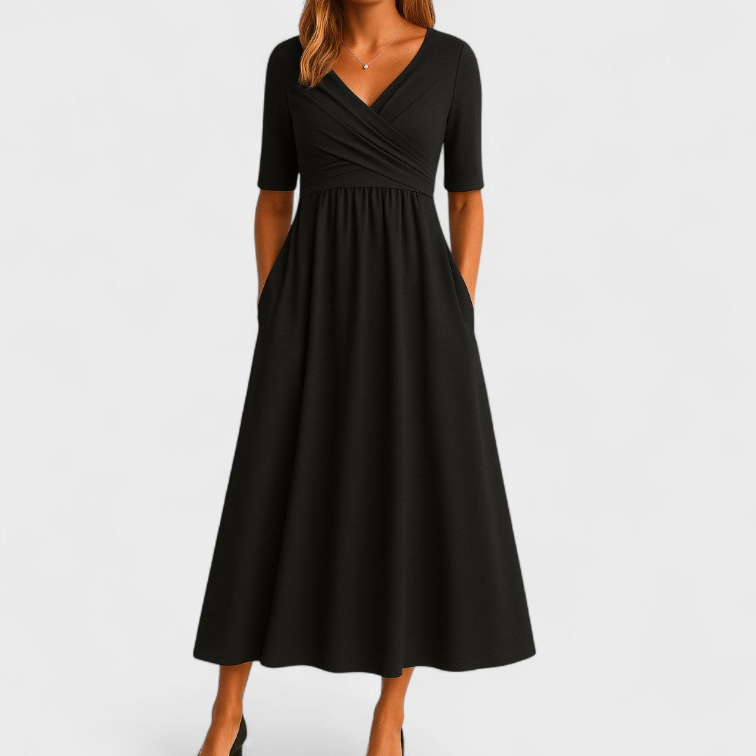 Women's V-Neck Short Sleeve Jersey Midi Dress Wedding Guest Formal Elegant Casual Wrap – Jessica