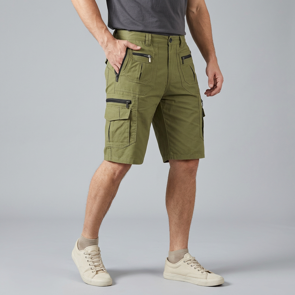 Men’s Cargo Shorts with Zipper and Flap Pockets