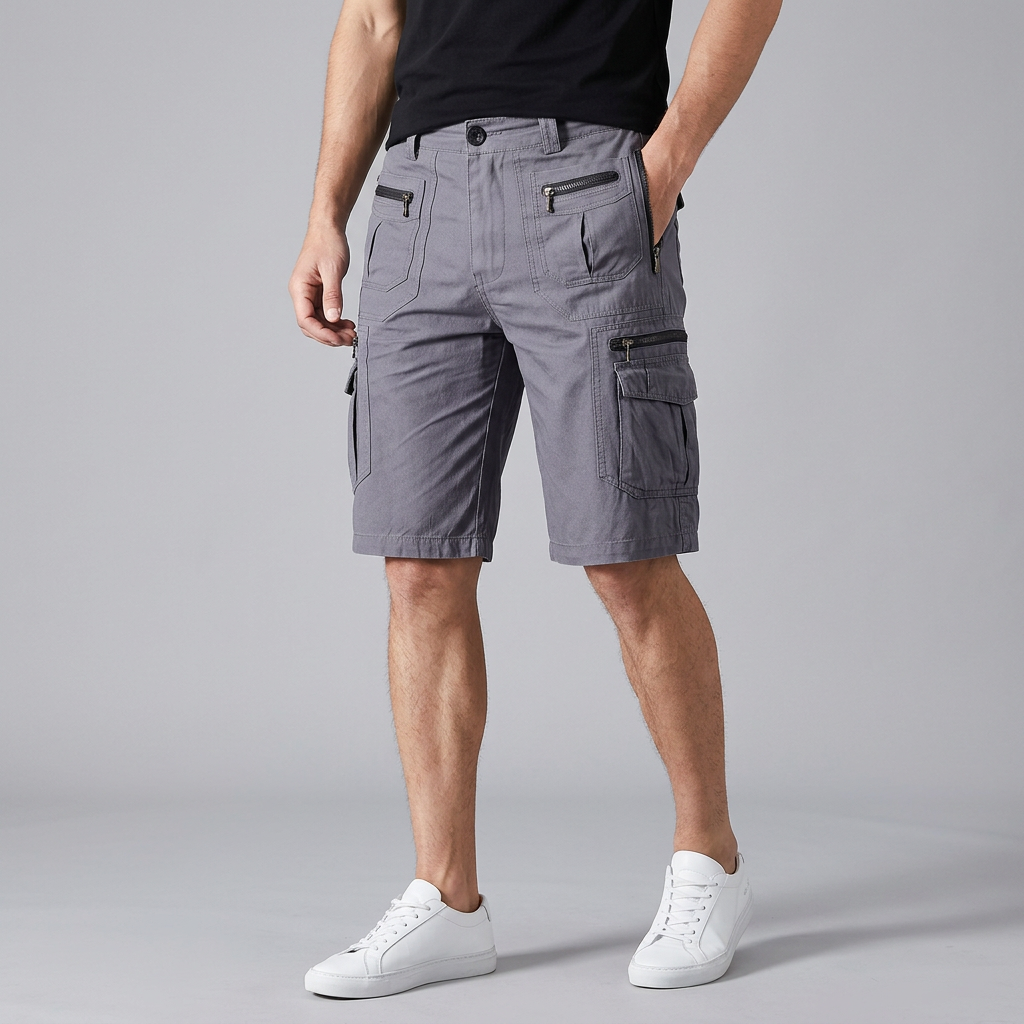 Men’s Cargo Shorts with Zipper and Flap Pockets