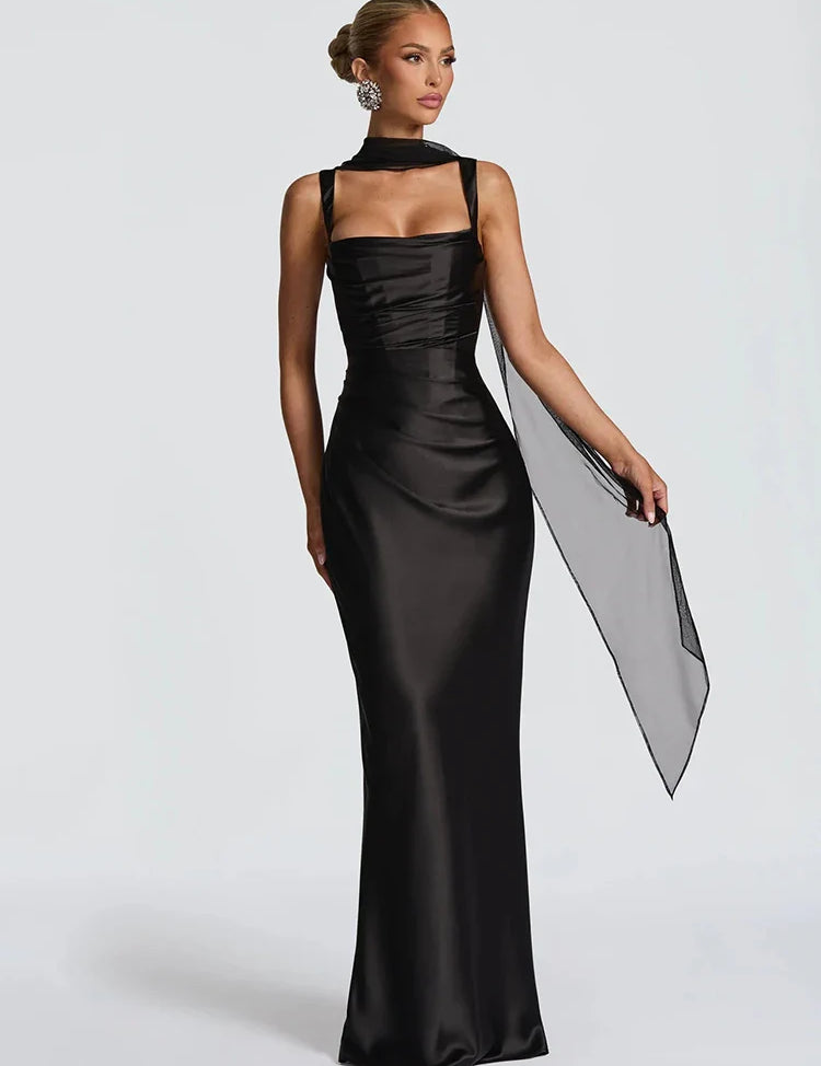 Women's Backless Halter Neck Lace Bodycon Long Dress Sleeveless Open Back Slim Fit Formal Evening Gala Party Date Night Wedding Guest – Valentina