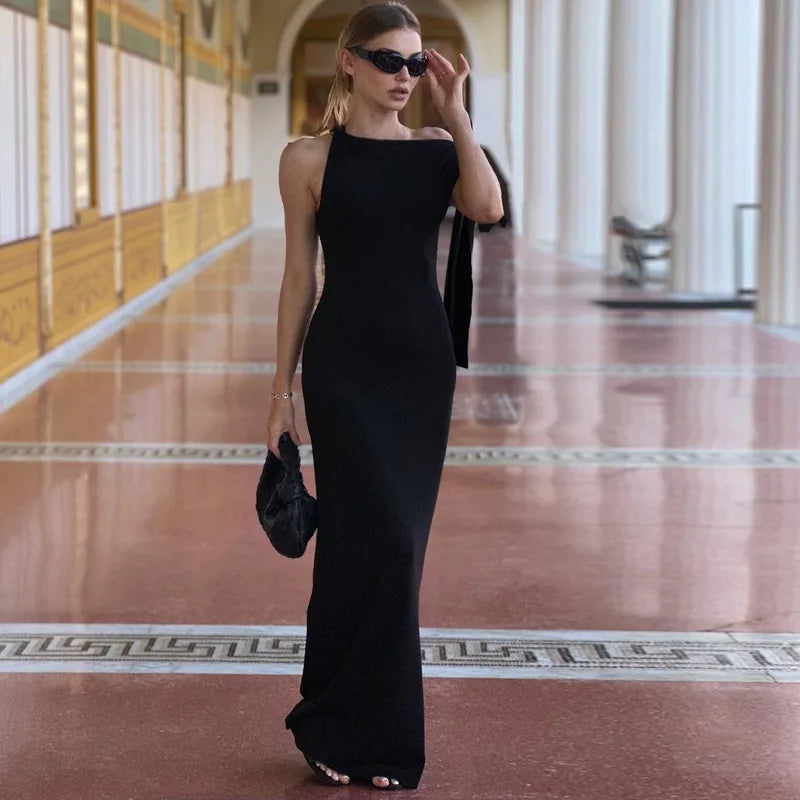 Women's Solid O-Neck Sleeveless Patchwork Bodycon Long Dress Slim Fit A-Line Formal Evening Party Date Night Wedding Guest Gala – Naomi