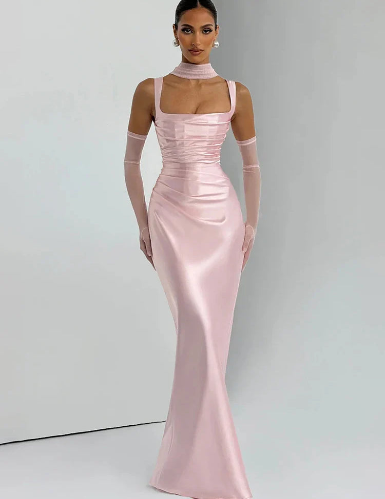 Women's Backless Halter Neck Lace Bodycon Long Dress Sleeveless Open Back Slim Fit Formal Evening Gala Party Date Night Wedding Guest – Valentina