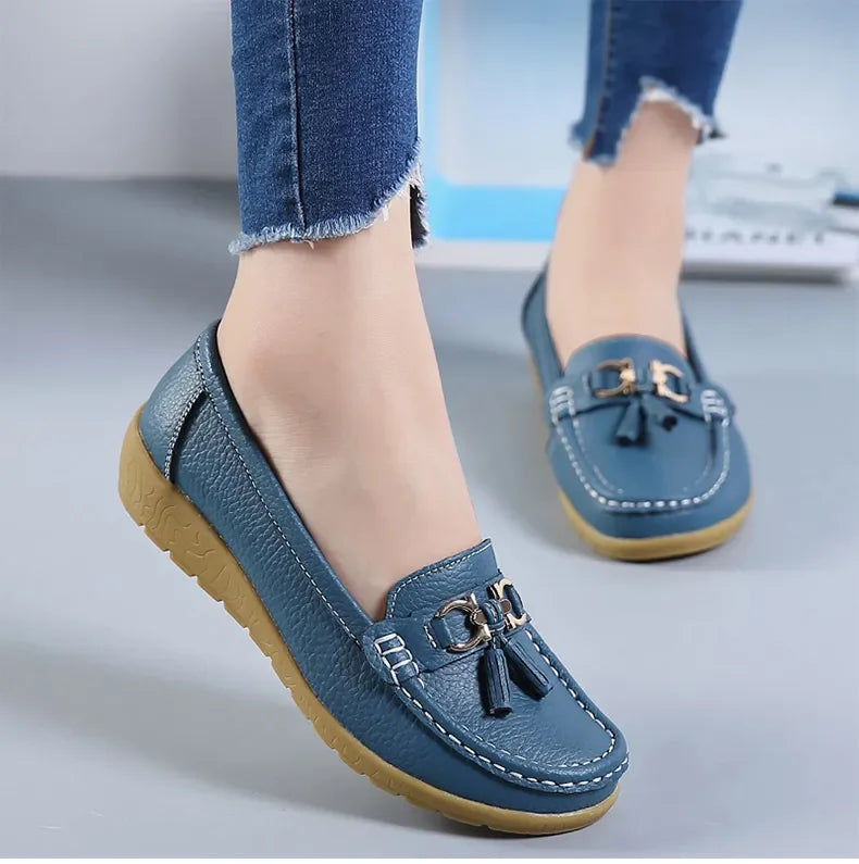Women's Leather Moccasin Loafers Slip-On Flat Arch Support Casual Everyday Shoes