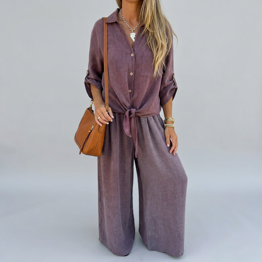 Women’s Button Front Two-Piece Shirt and Trousers Set