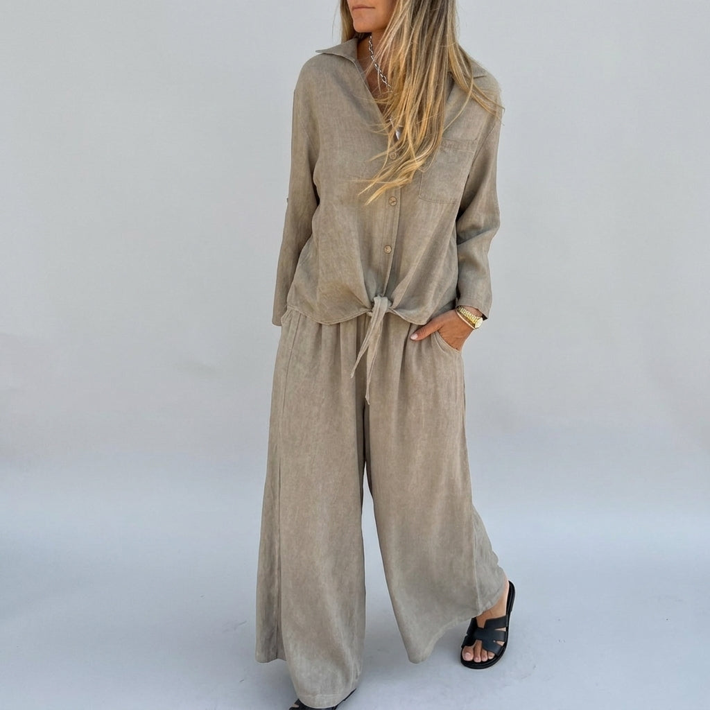 Women’s Button Front Two-Piece Shirt and Trousers Set