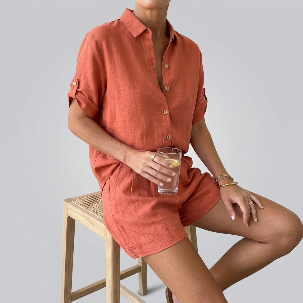 Women’s Button Shirt and Shorts Two-Piece Set