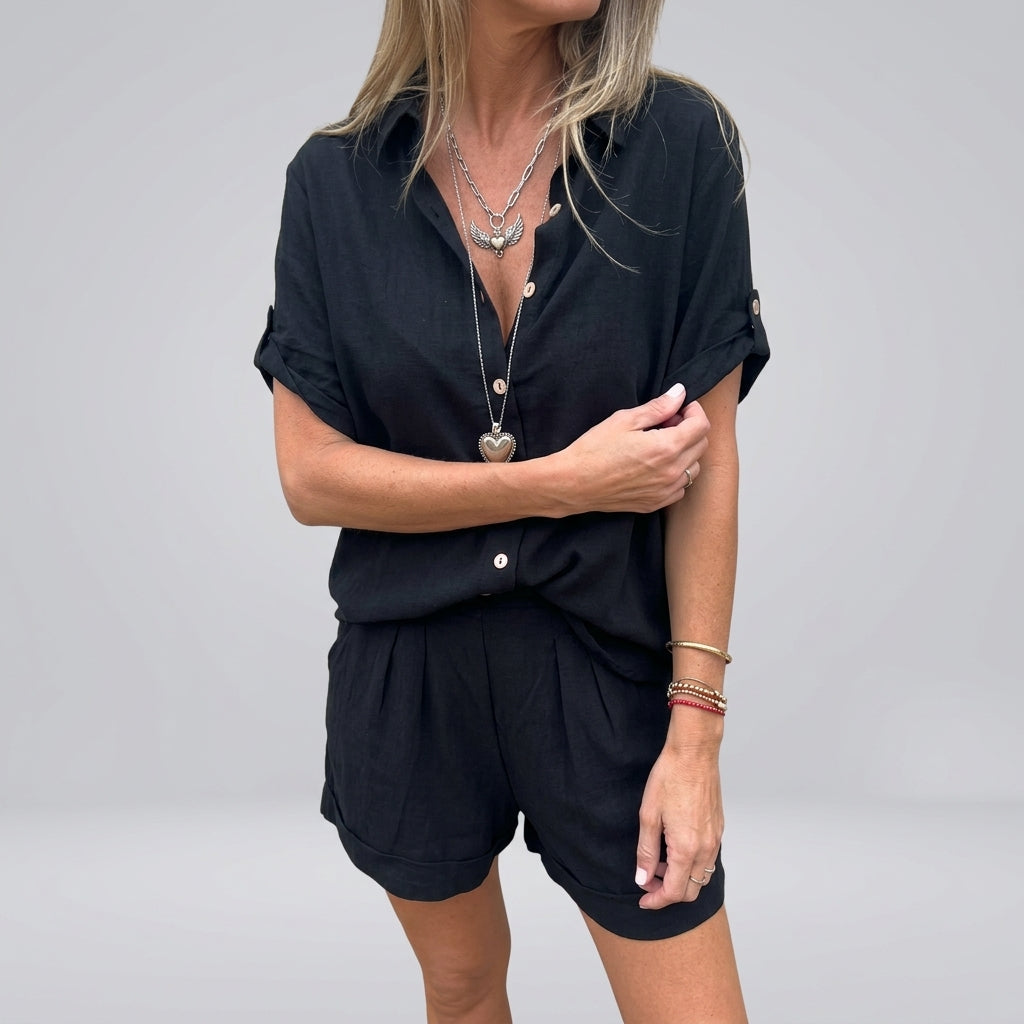 Women’s Button Shirt and Shorts Two-Piece Set