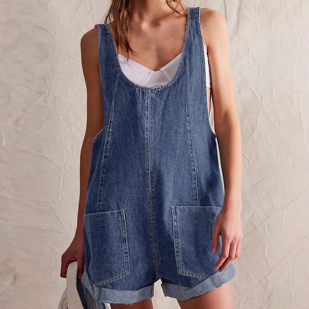 Women’s Denim Romper with Patch Pockets