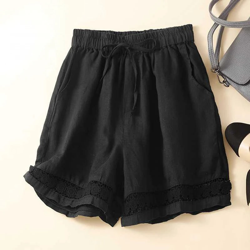 Women’s Drawstring Waist Shorts with Lace Hem