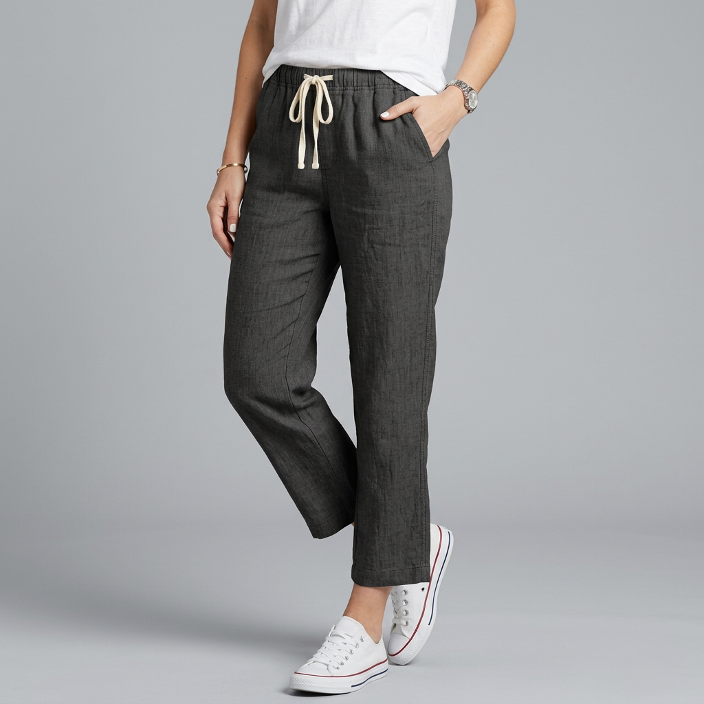 Women’s Elastic Waist Trousers with Drawstring and Side Pockets