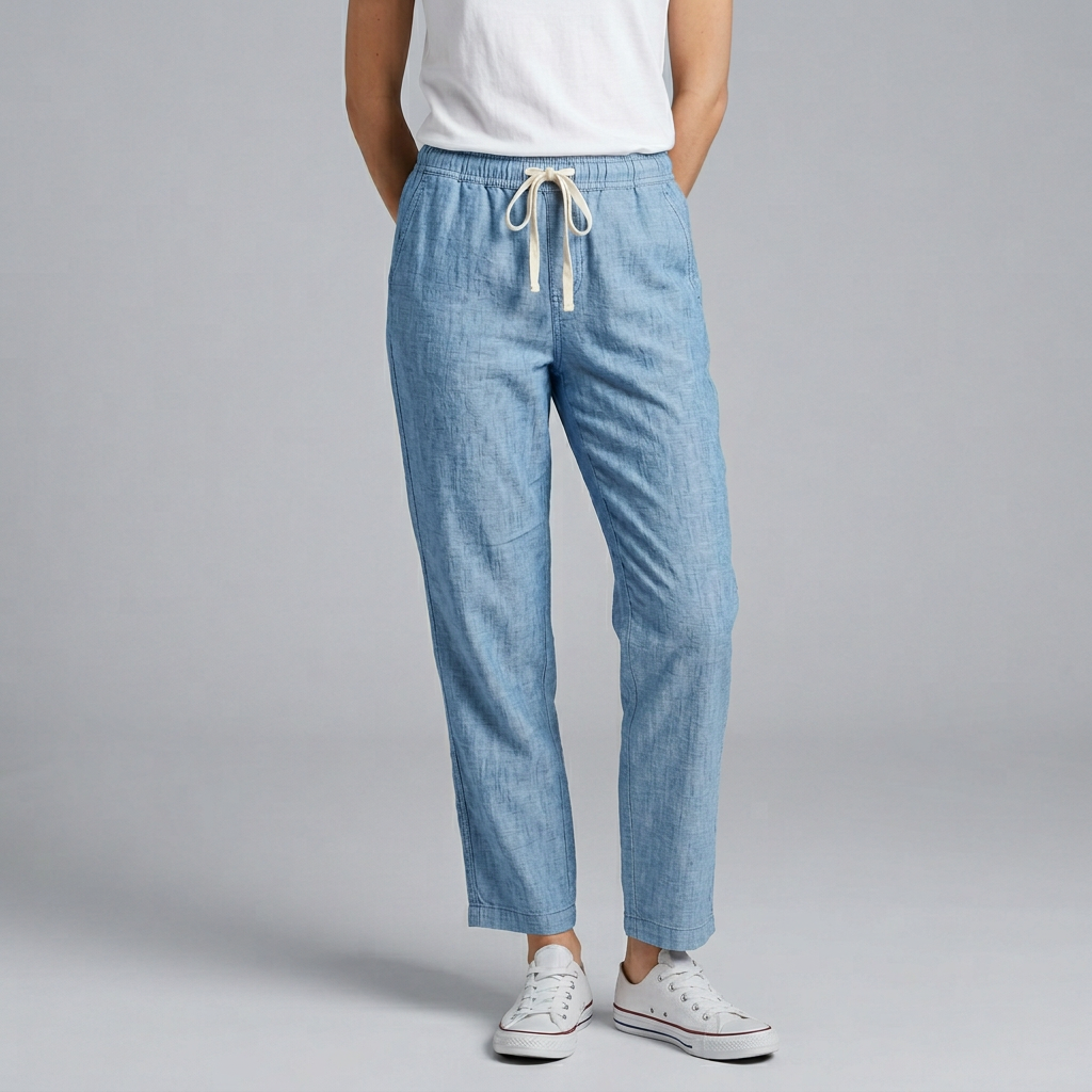 Women’s Elastic Waist Trousers with Drawstring and Side Pockets
