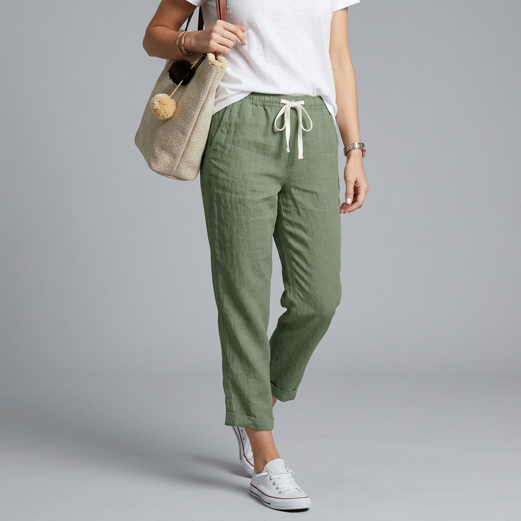 Women’s Elastic Waist Trousers with Drawstring and Side Pockets