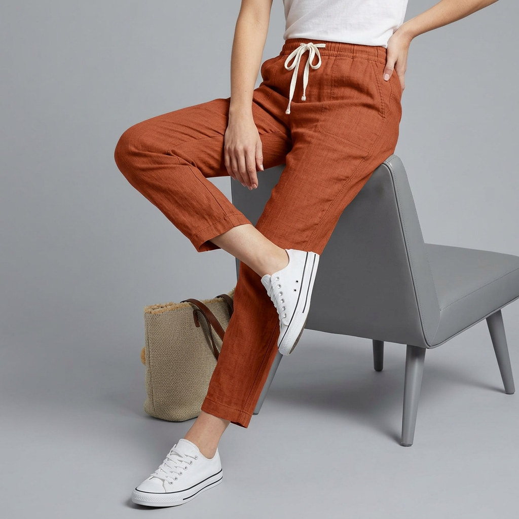 Women’s Elastic Waist Trousers with Drawstring and Side Pockets