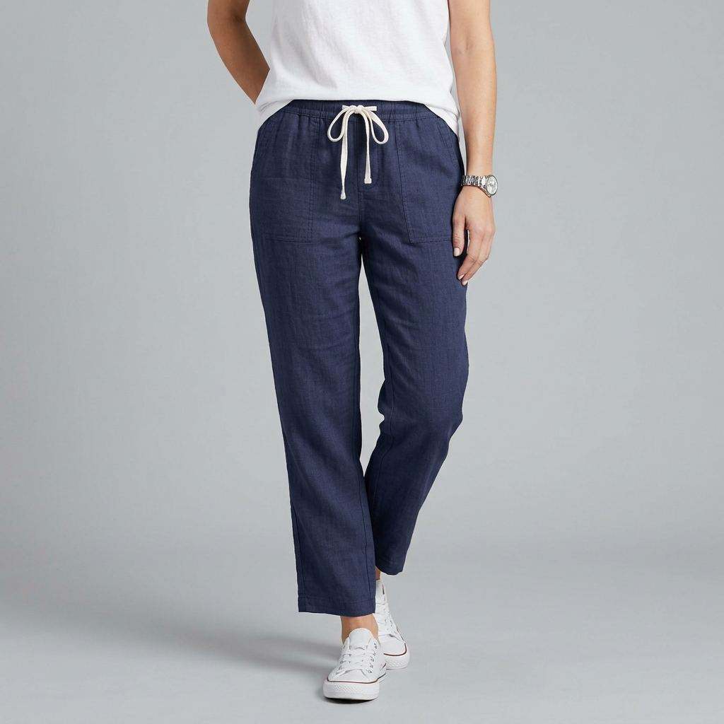 Women’s Elastic Waist Trousers with Drawstring and Side Pockets