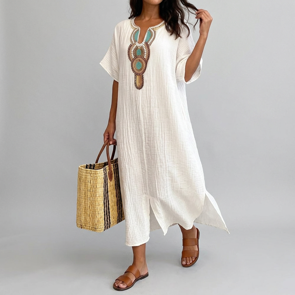 Women’s Embellished Neckline Midi Dress
