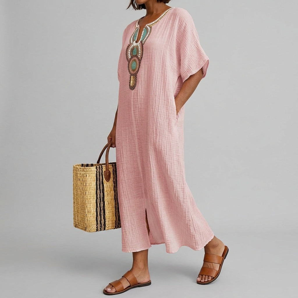 Women’s Embellished Neckline Midi Dress