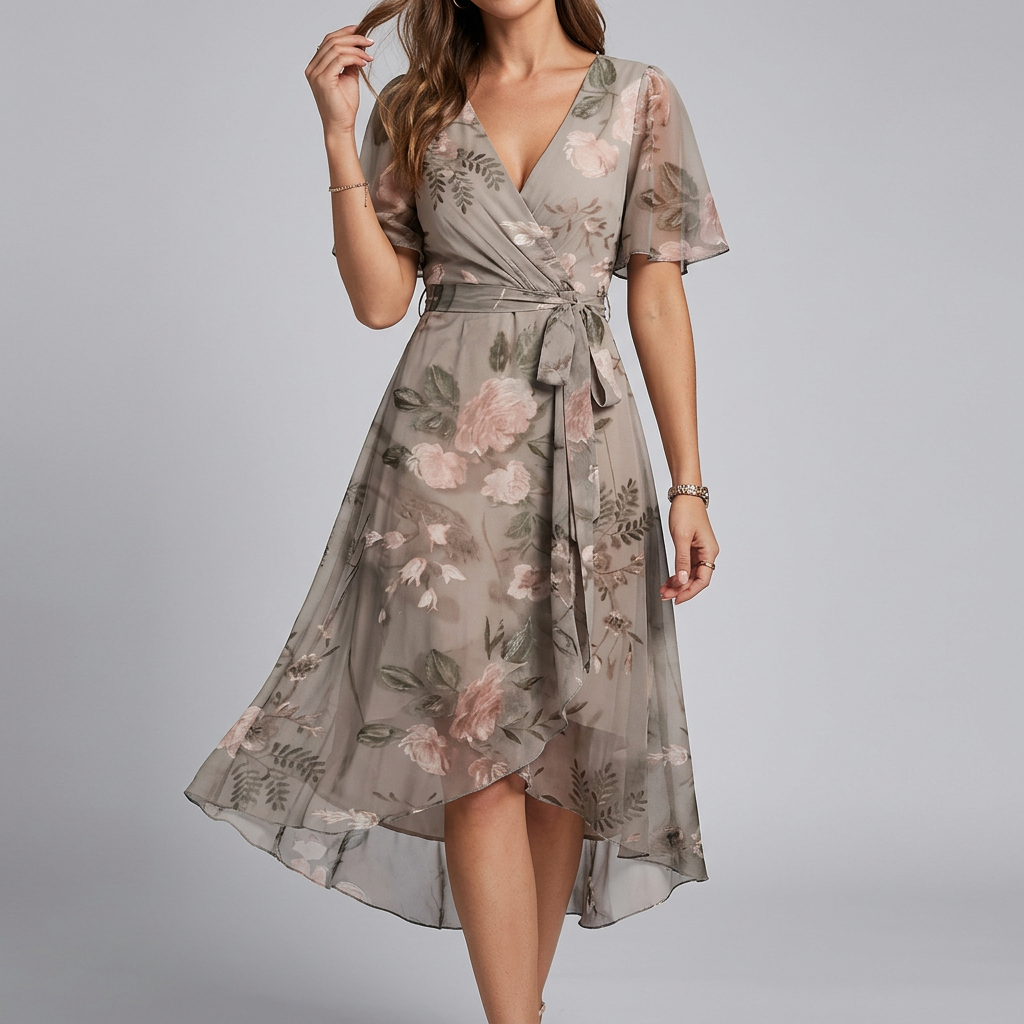 Women’s Floral Midi Summer Dress with Flutter Sleeves