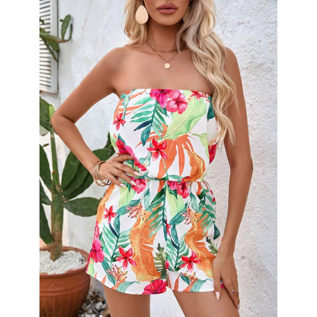 Women’s Floral Romper with Elastic Waist