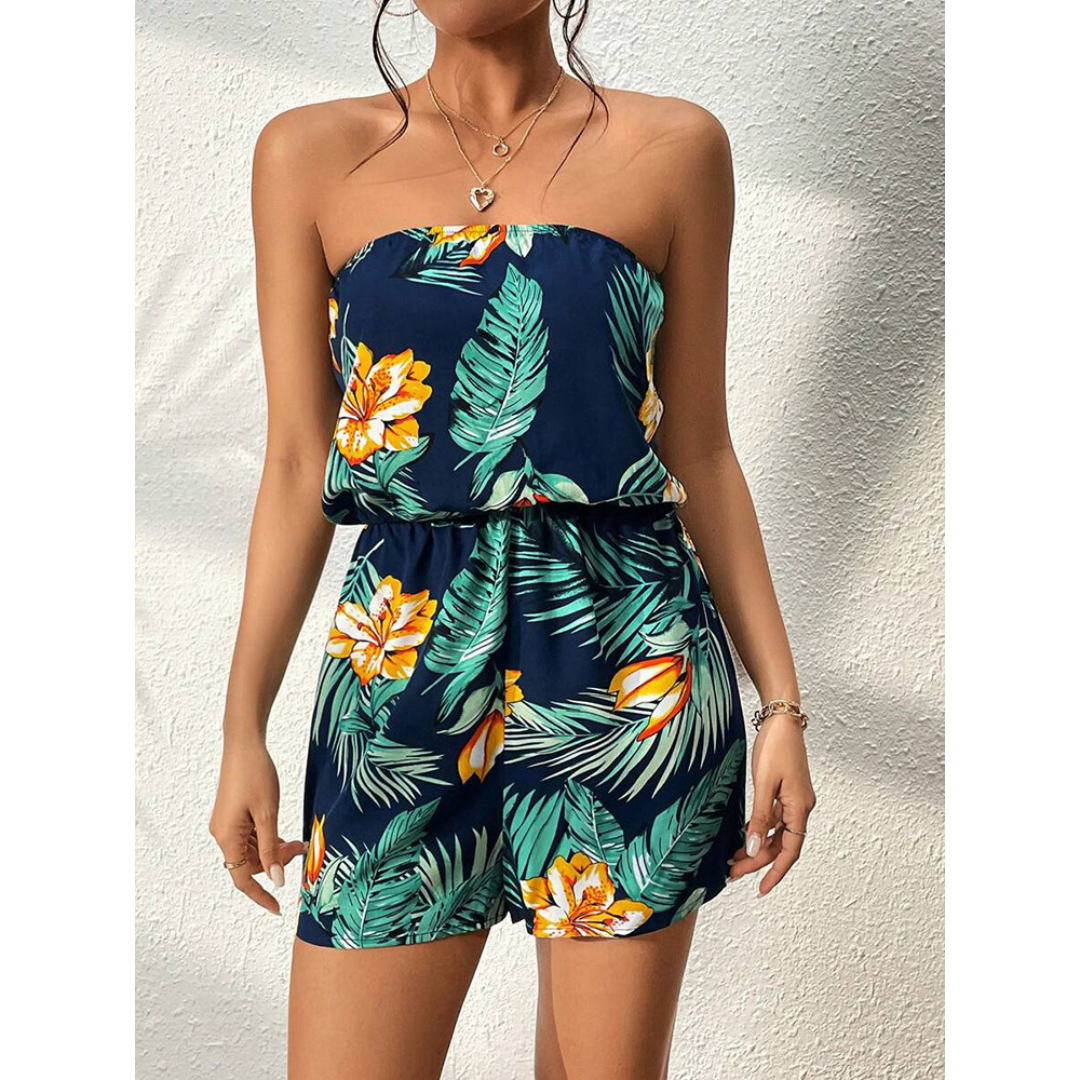 Women’s Floral Romper with Elastic Waist
