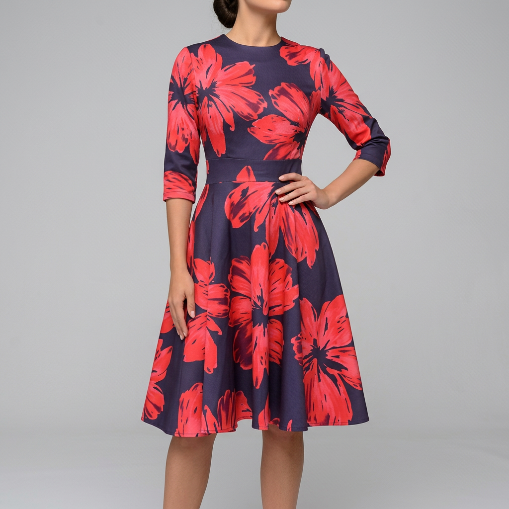 Women’s Floral Three-Quarter Sleeve Dress