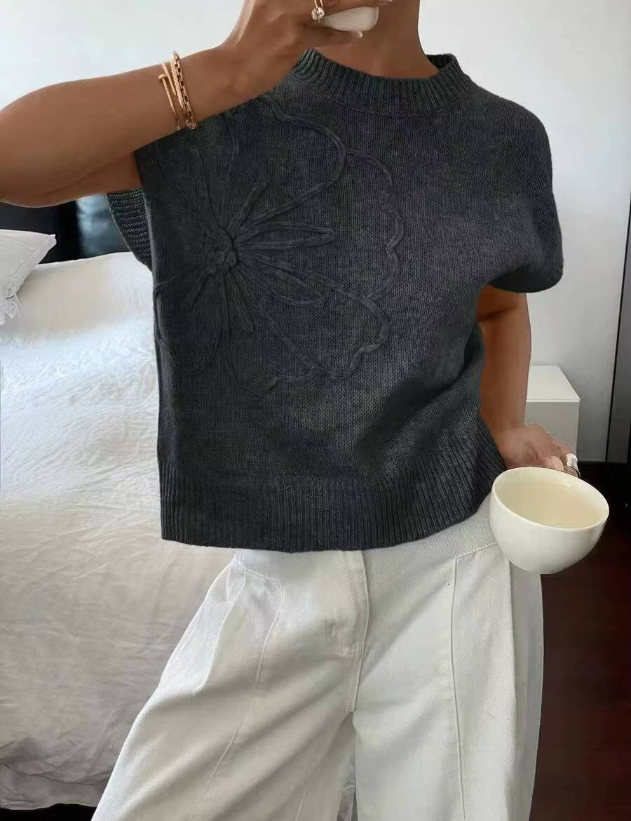 Women’s Knit Top with Floral Texture