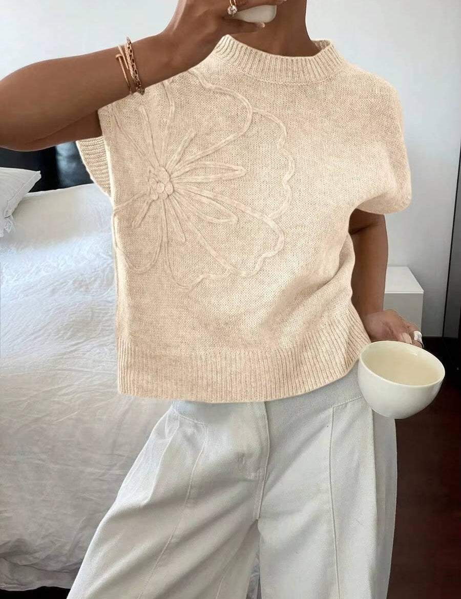 Women’s Knit Top with Floral Texture