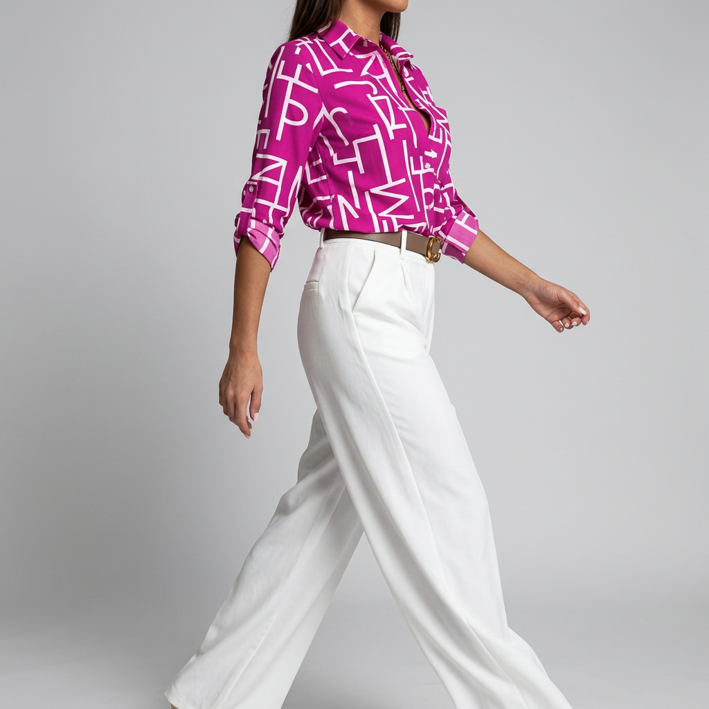 Women’s Long Sleeve Button Up Collared Printed Shirt