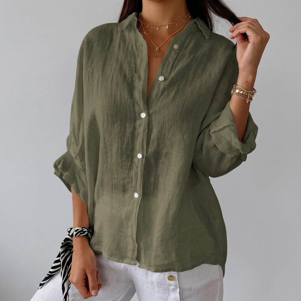 Women’s Long Sleeve Button Up Collared Summer Shirt