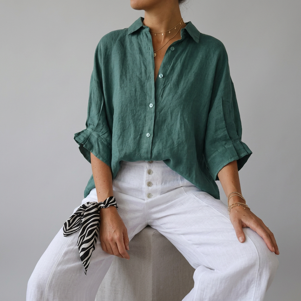 Women’s Long Sleeve Button Up Collared Summer Shirt