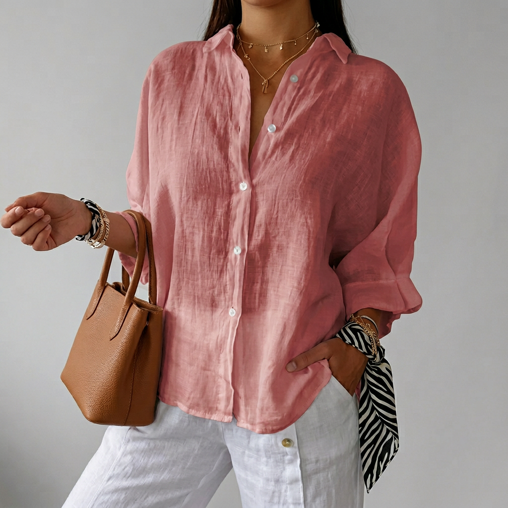 Women’s Long Sleeve Button Up Collared Summer Shirt