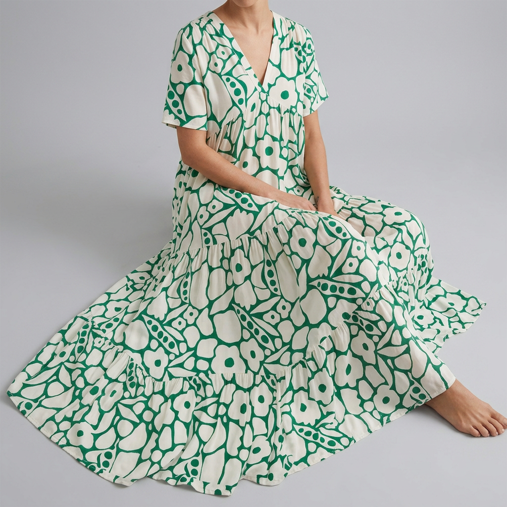 Women’s Patterned V-Neckline Maxi Dress