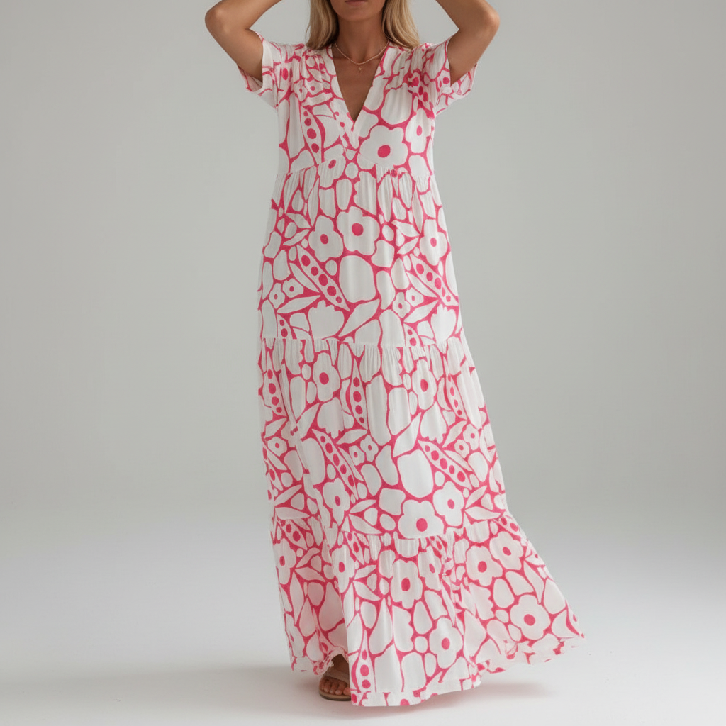 Women’s Patterned V-Neckline Maxi Dress