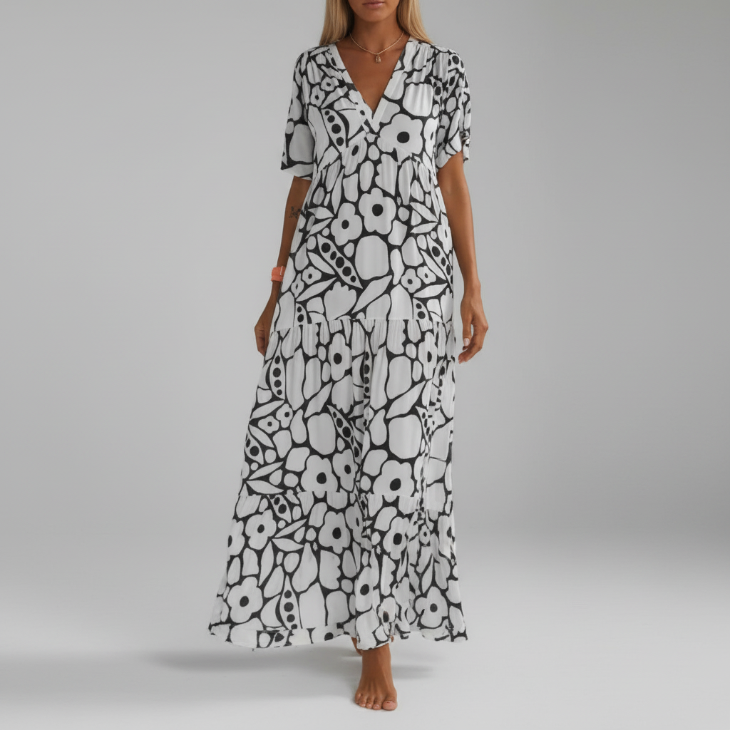 Women’s Patterned V-Neckline Maxi Dress