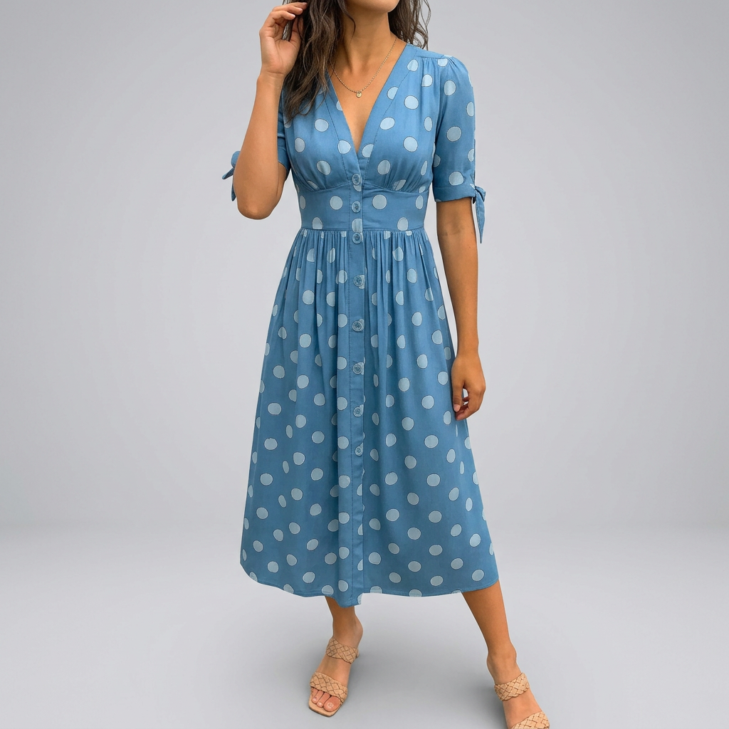 Women’s Polka Dot V-Neck Midi Dress