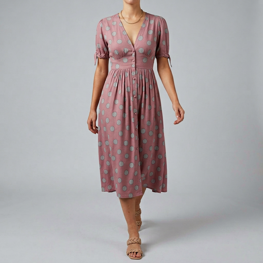 Women’s Polka Dot V-Neck Midi Dress