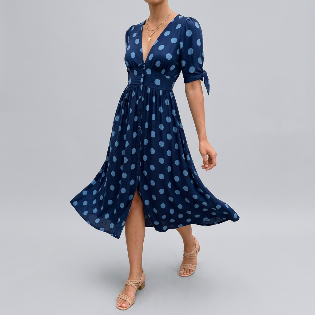 Women’s Polka Dot V-Neck Midi Dress