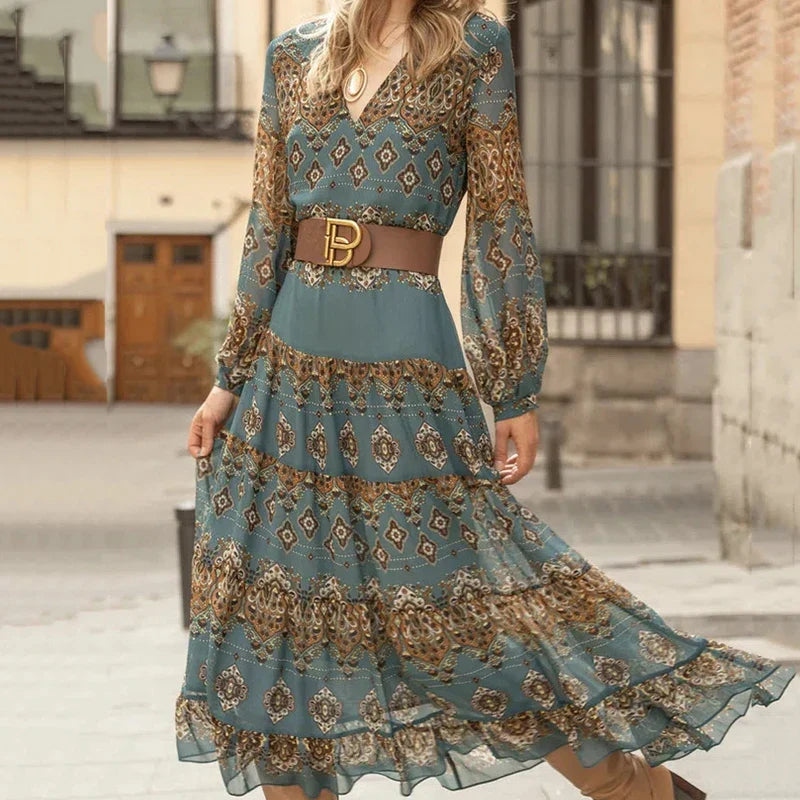 Women’s Printed Tiered Midi Dress