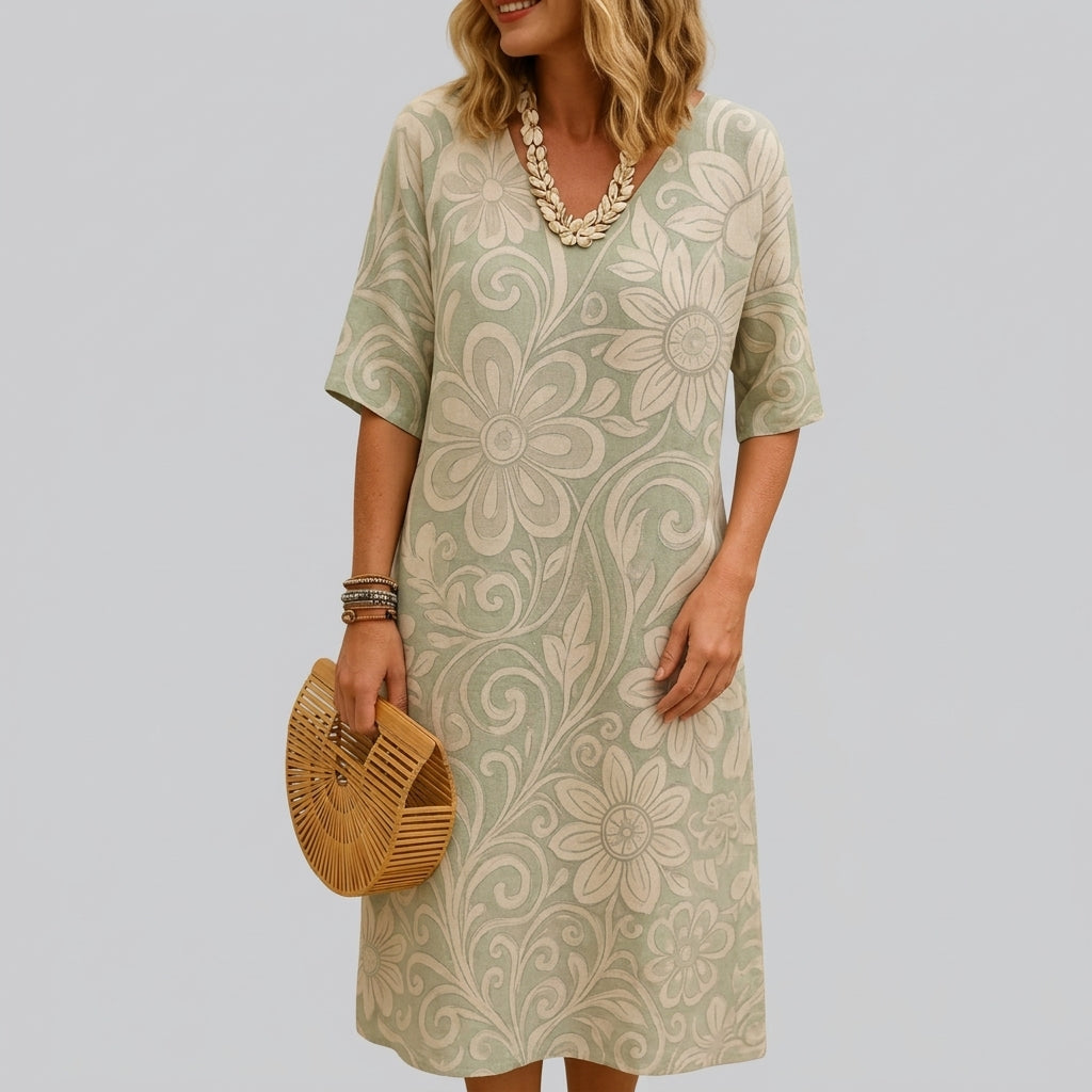 Women’s Printed V-Neck Midi Dress