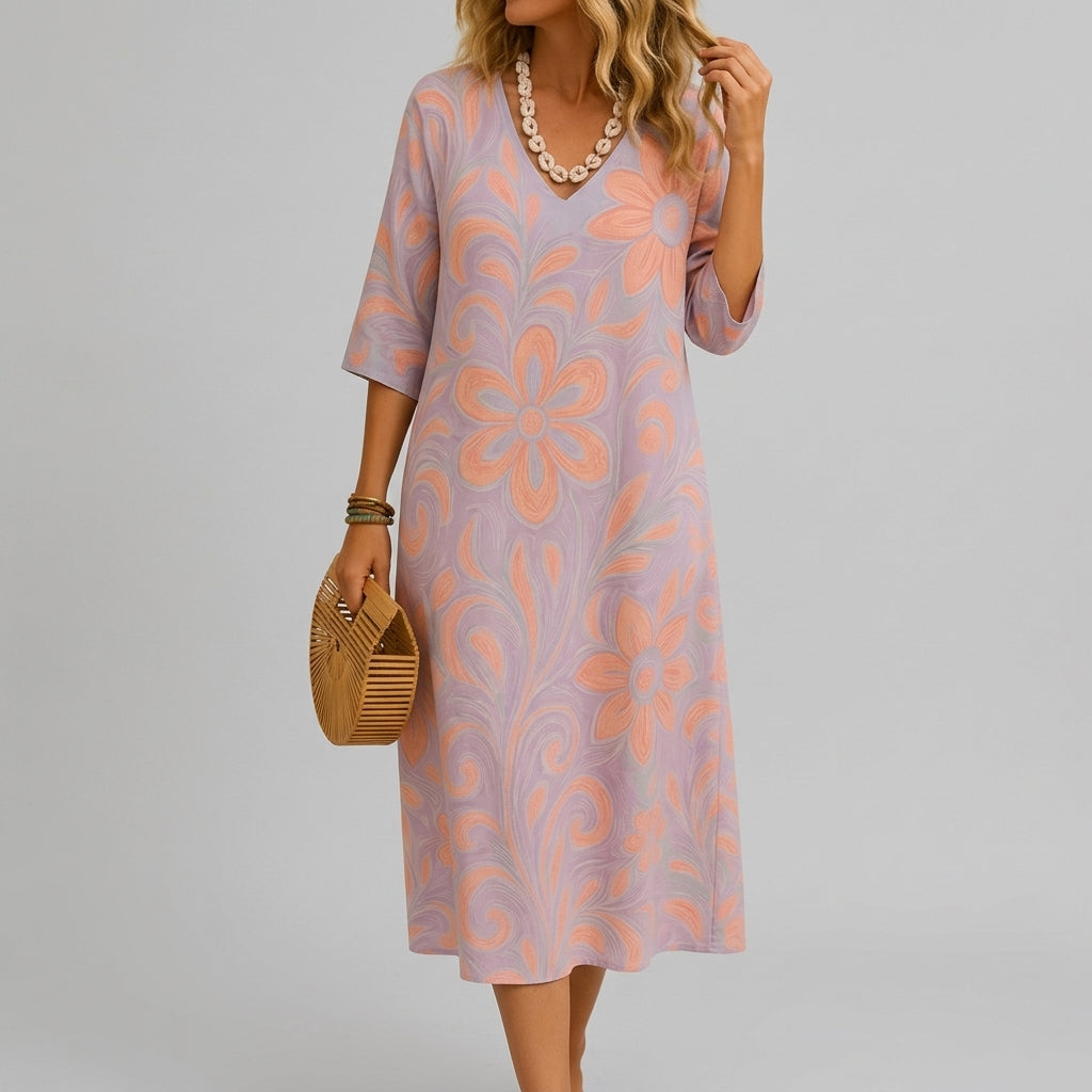 Women’s Printed V-Neck Midi Dress