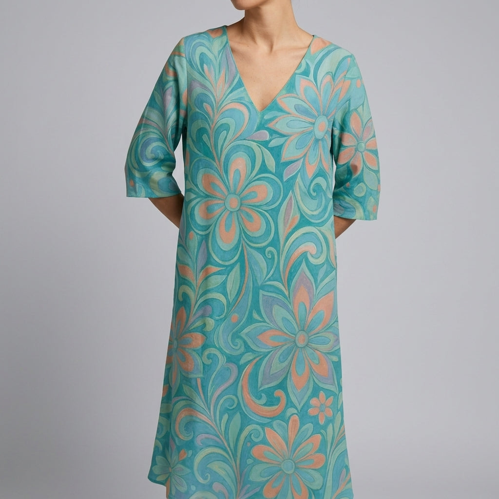 Women’s Printed V-Neck Midi Dress