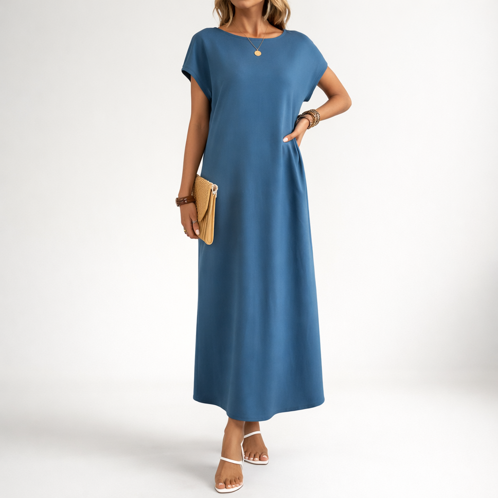 Women’s Round Neck Batwing Sleeve Summer Maxi Dress