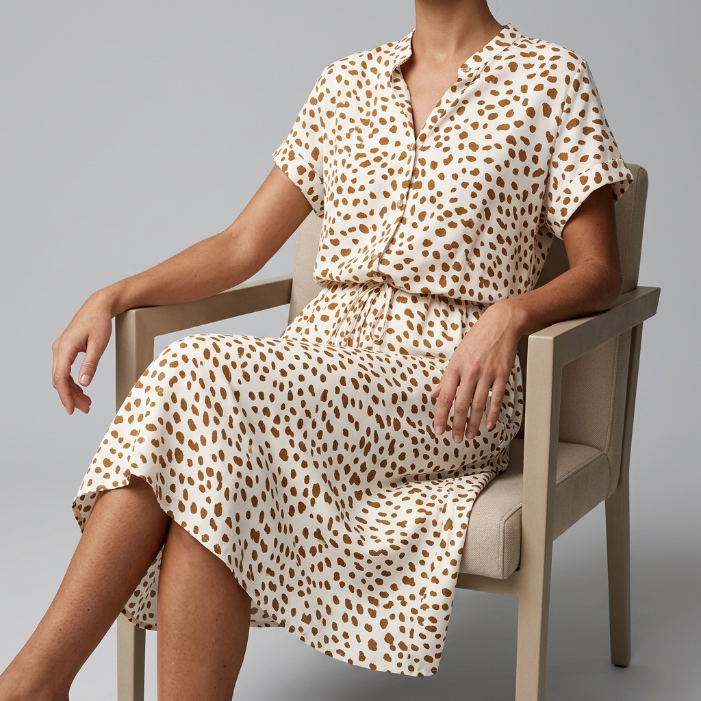 Women’s Short Sleeve Printed Dress with Waist Tie